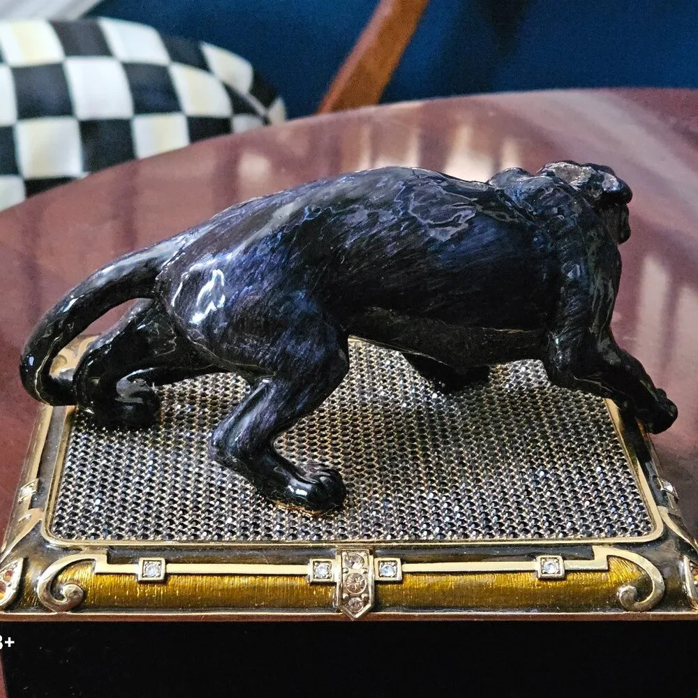 RARE EXQUISITE JAY STRONGWATER SAFARI PANTHER CRYSTAL ENAMEL TRINKET JEWELRY BOX